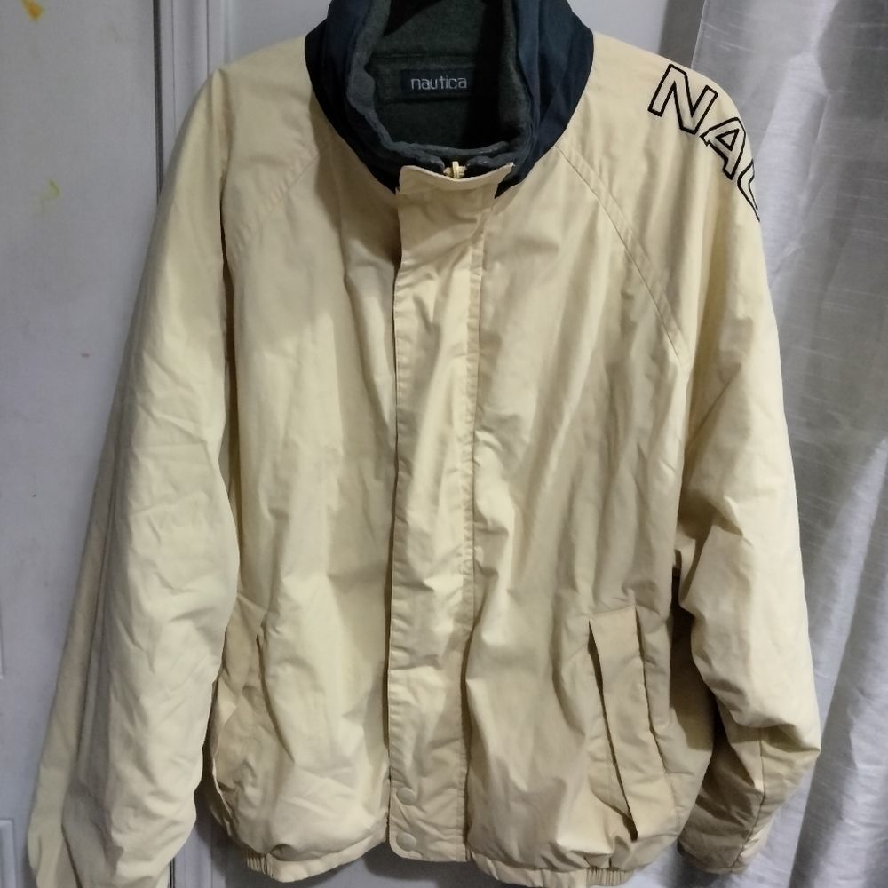 Nautica Men's Cream Jacket with Contrast Collar